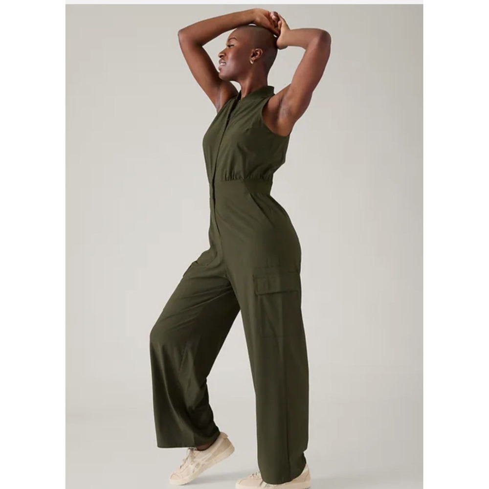 Athleta Brooklyn Heights Jumpsuit Women L Olive Green Cargo Utility